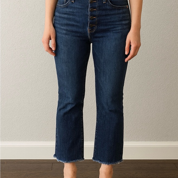 J. Crew Denim - J.Crew Dark Wash Demi Boot Crop Jeans – Raw Hem, Bottom Fly, Size 29 Tall